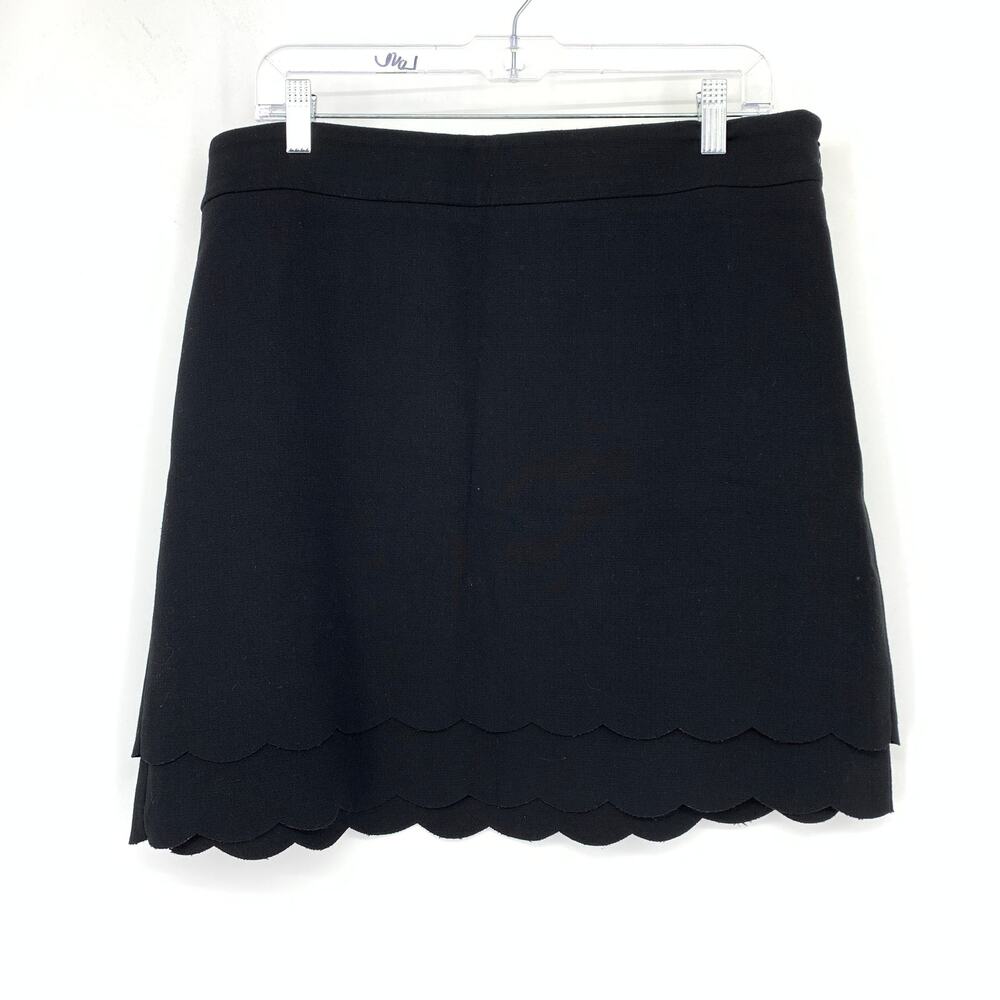 Loft Scalloped Layered Hem A-Line Mini Skirt Womens Size 12P Black Side Zip